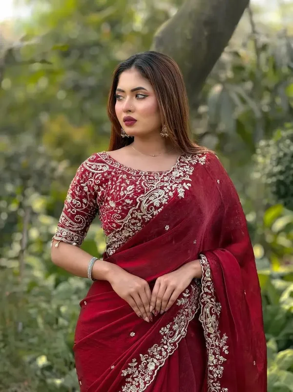 Maroon_Embellished_Saree_With_Heavy_Embroidered_Blouse