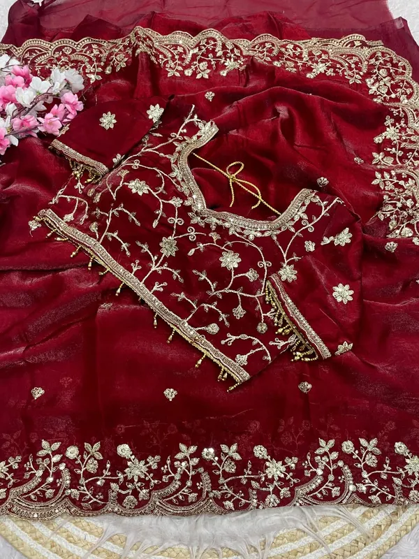 Maroon_Velvet_Embroidered_Lehenga_Choli_Set_With_Floral_Zari_Work