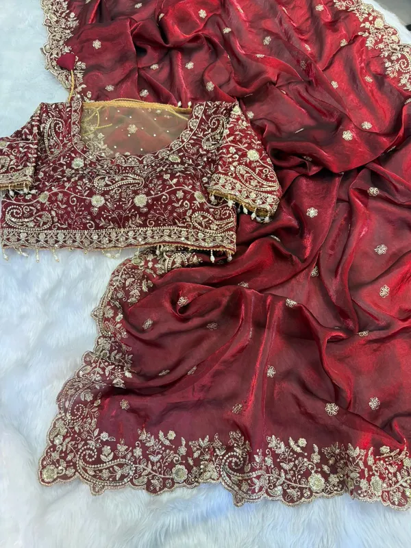 Maroon_Embroidered_Saree_With_Heavy_Golden_Zari_Work
