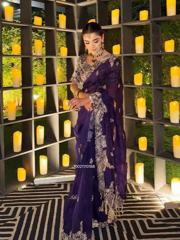 Purple_Embellished_Saree_With_Heavy_Silver_Embroidery_Work