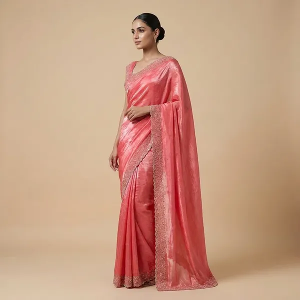 Watermelon_Pink_Embellished_Border_Saree_With_Sequin_Work