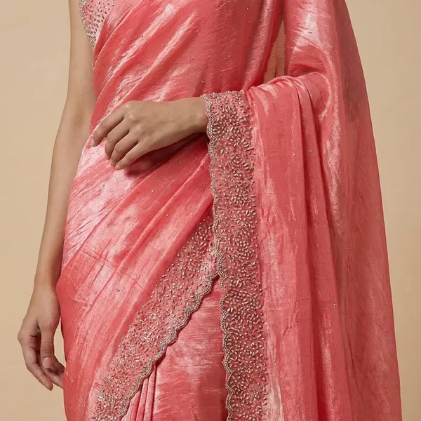 Watermelon_Pink_Embellished_Border_Saree_With_Sequin_Work