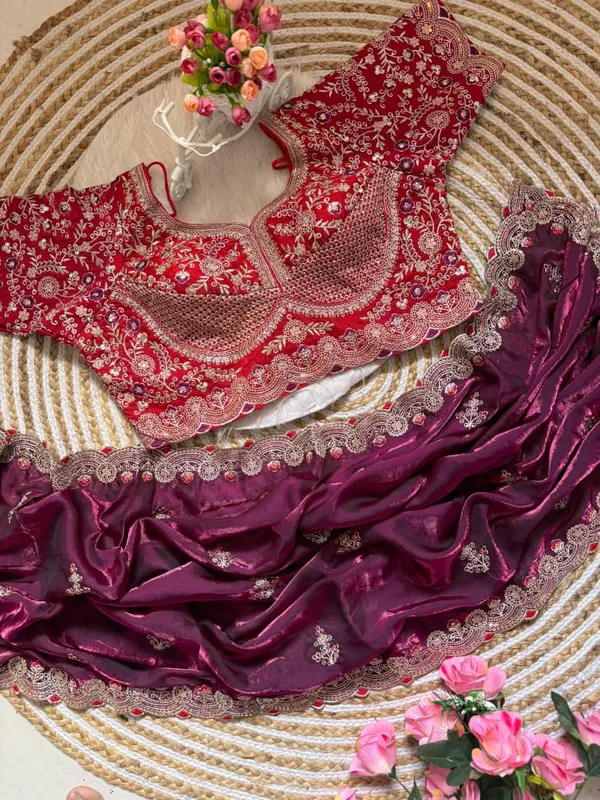 Purple_Silk_Saree_With_Embroidered_Red_Blouse