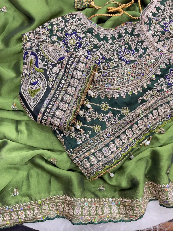 Green_Embroidered_Saree_With_Designer_Blouse