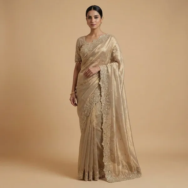 Elegant_Embroidered_Organza_Saree_With_Blouse_Piece_Olive_Green