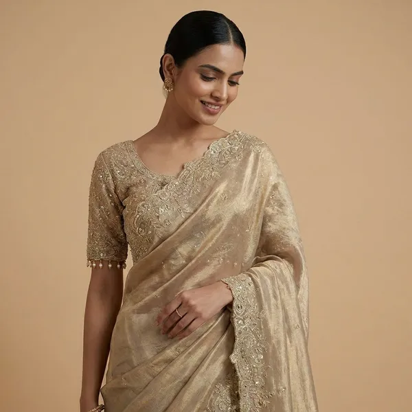 Elegant_Embroidered_Organza_Saree_With_Blouse_Piece_Olive_Green