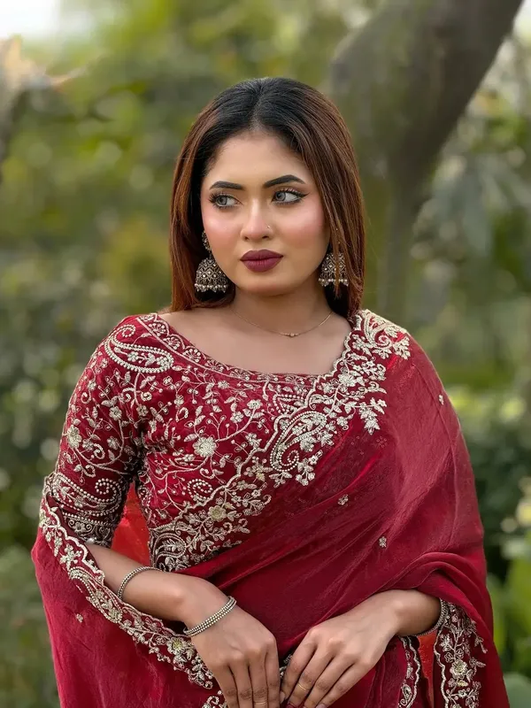 Maroon_Embellished_Saree_With_Heavy_Embroidered_Blouse