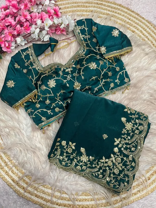 Teal_Green_Embroidered_Saree_With_Designer_Blouse