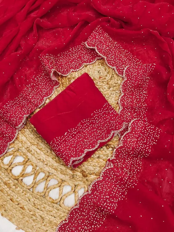 Red_Embellished_Saree_With_Golden_Blouse_And_Dupatta_Set