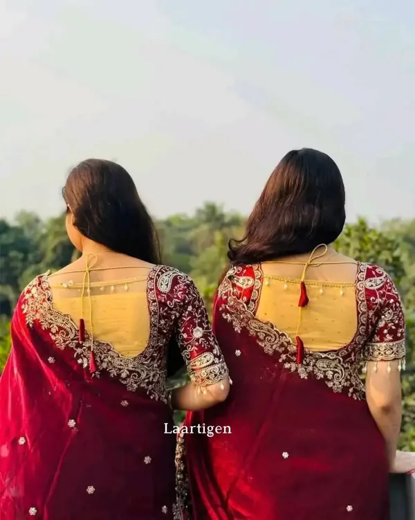 Maroon_Embroidered_Saree_With_Golden_Embellished_Blouse