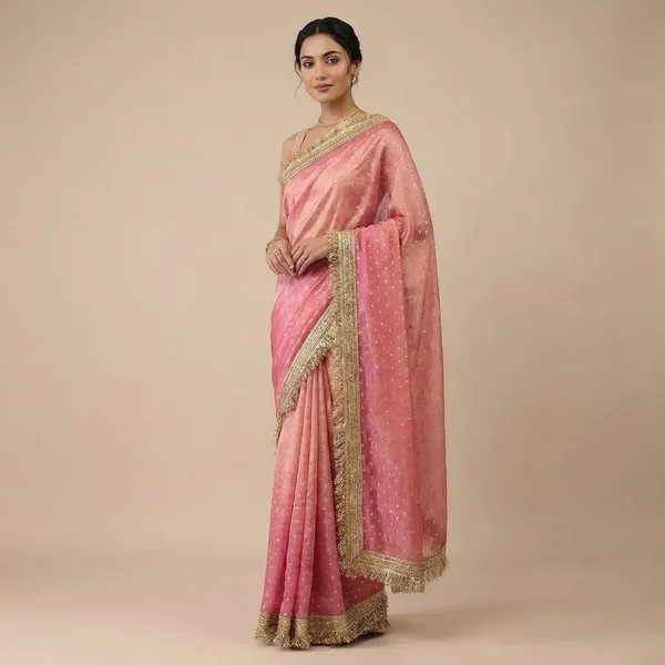 Pink_Georgette_Saree_With_Golden_Zari_Border_And_Pearl_Embellishments