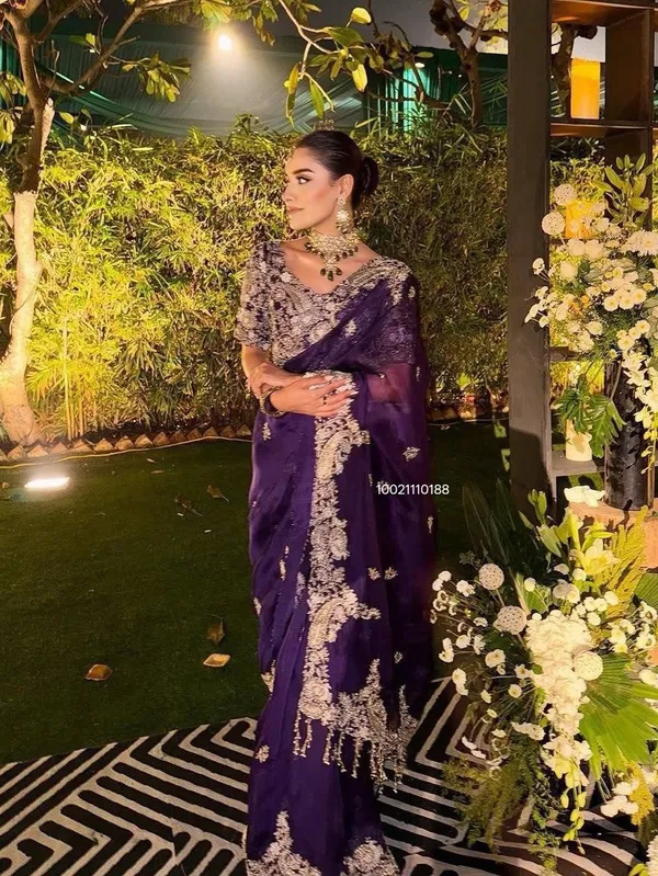 Purple_Embellished_Saree_With_Heavy_Silver_Embroidery_Work