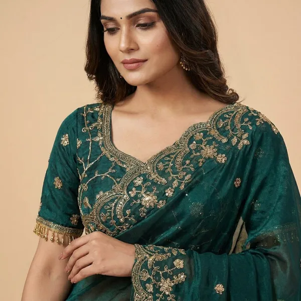 Teal_Green_Embroidered_Saree_With_Designer_Blouse