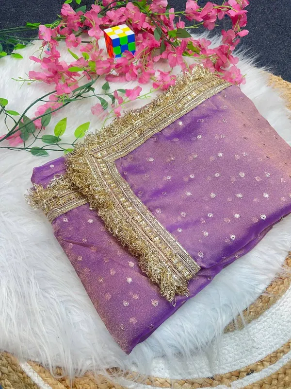 Elegant_Purple_Organza_Saree_With_Golden_Embroidered_Border