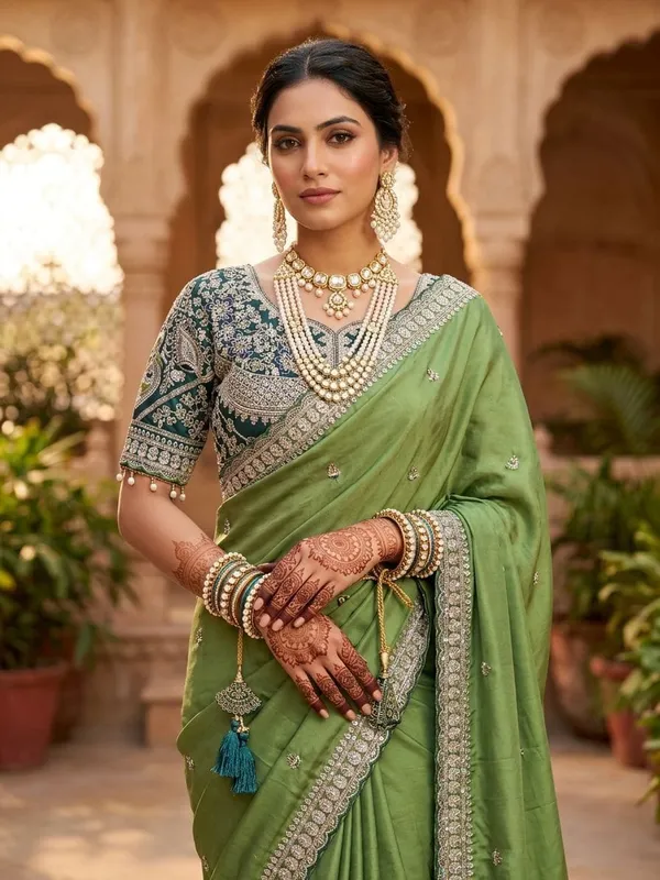 Green_Embroidered_Saree_With_Heavily_Embellished_Blouse
