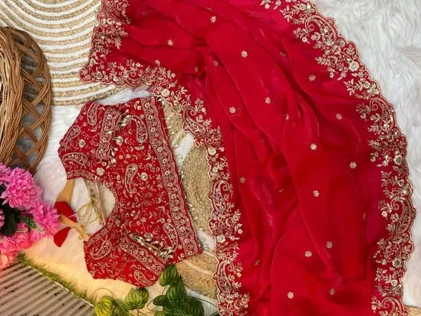 Red_Embroidered_Bridal_Saree_With_Heavy_Work_Blouse_And_Jewelry_Set
