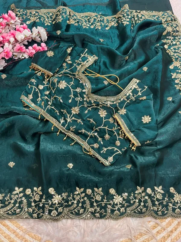 Teal_Green_Embroidered_Saree_With_Designer_Blouse