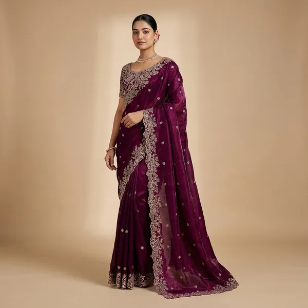 Embellished_Purple_Georgette_Saree_With_Embroidered_Blouse