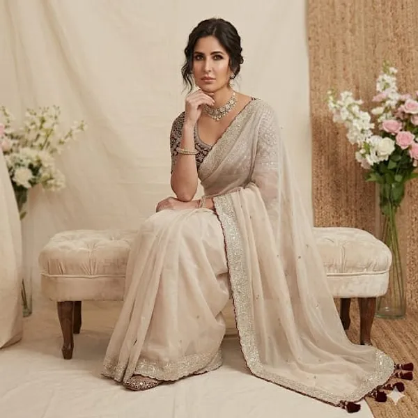 Elegant_Offwhite_Organza_Saree_With_Embellished_Border_And_Embroidered_Blouse