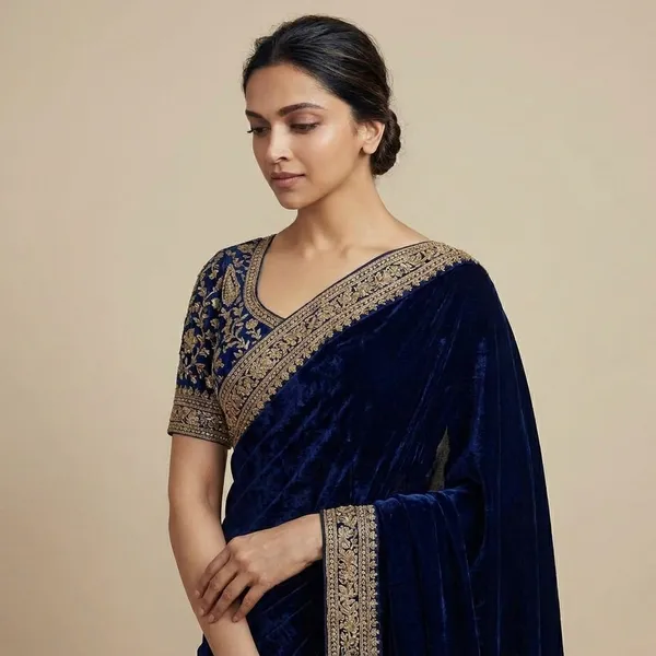 Navy_Blue_Embellished_Net_Saree_With_Heavy_Border
