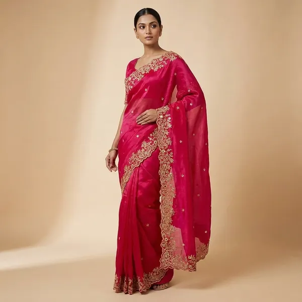Embroidered_Red_Saree_With_Intricate_Golden_Work