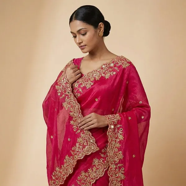 Embroidered_Red_Saree_With_Intricate_Golden_Work