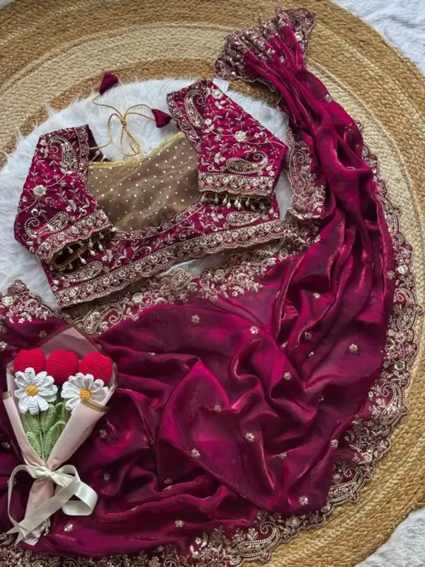 Burgundy_Embroidered_Ethnic_Saree_Set_With_Heavy_Zari_Work