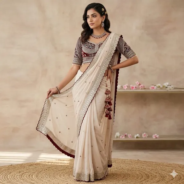 Elegant_Offwhite_Embroidered_Saree_With_Designer_Blouse