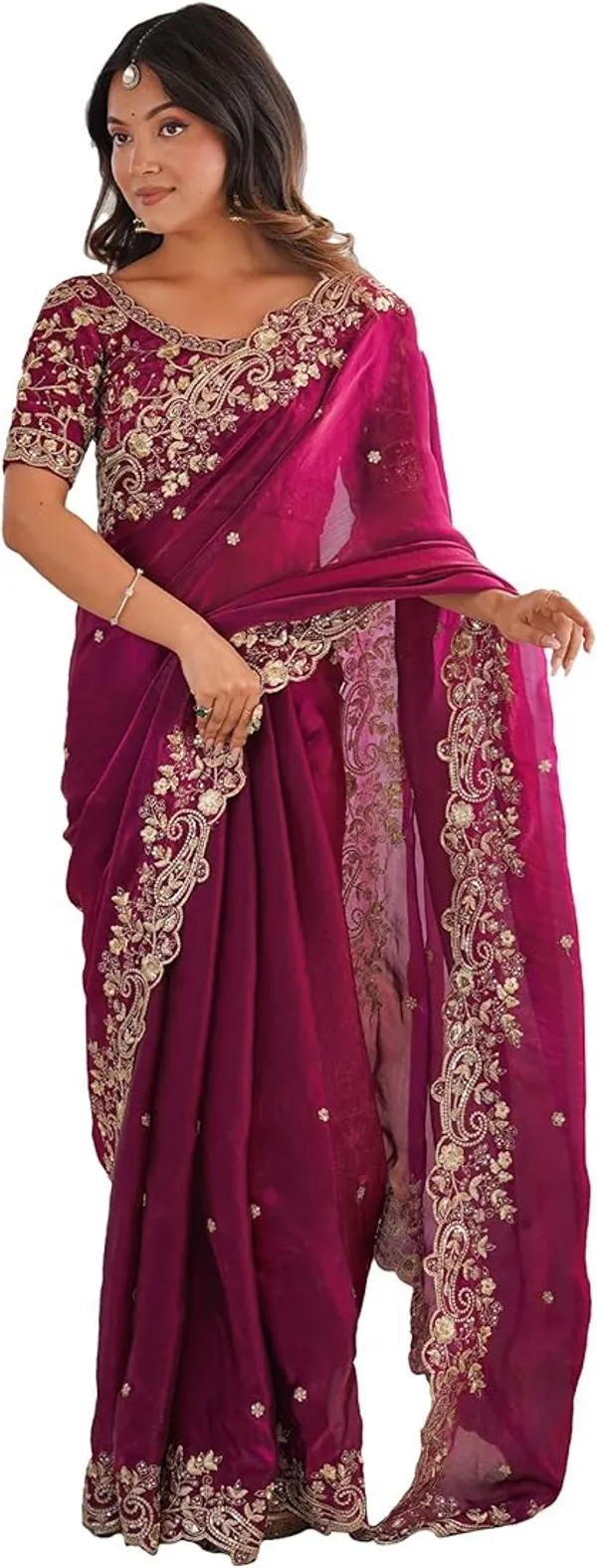 Magenta_Embroidered_Saree_With_Heavy_Work_Blouse
