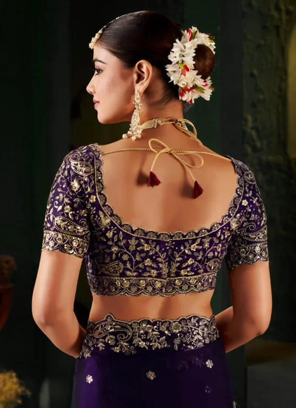 Purple_Embroidered_Velvet_Blouse_With_Scalloped_Neckline_And_Tassel_Details