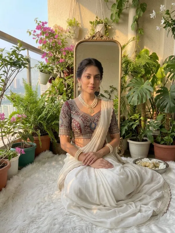 Elegant_Cream_Saree_With_Maroon_Embroidered_Blouse