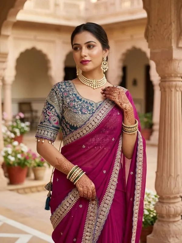 Magenta_Embroidered_Saree_With_Heavy_Work_Designer_Blouse