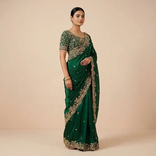Emerald_Green_Embroidered_Saree_With_Heavy_Blouse