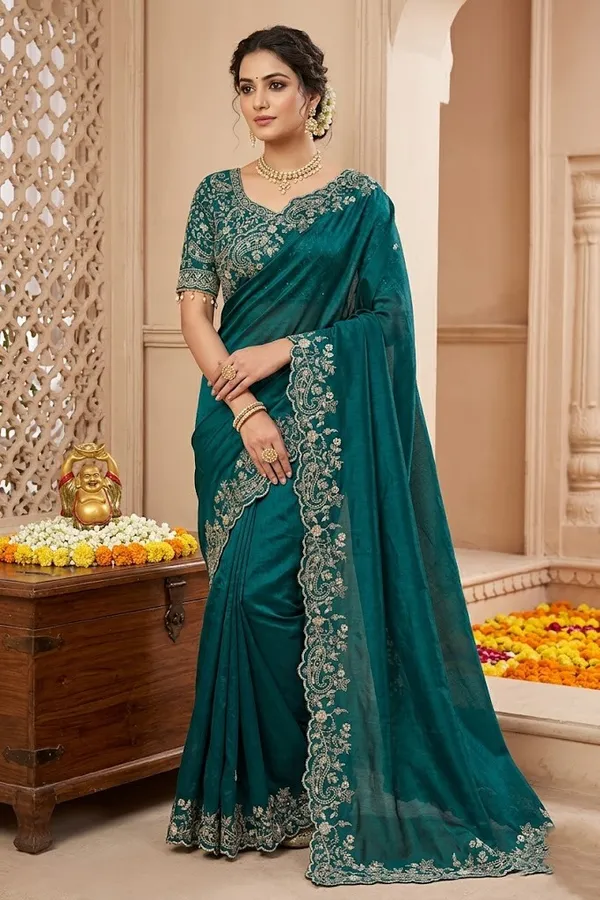Elegant_Teal_Green_Embellished_Saree_With_Silver_Border_And_Sequin_Work