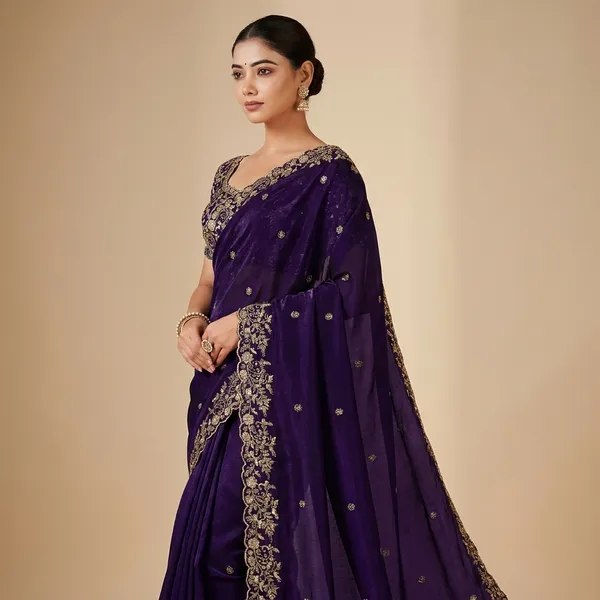 Purple_Embroidered_Saree_With_Designer_Blouse