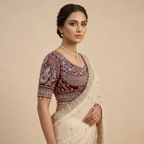Maroon_Embroidered_Stitched_Blouse_With_Cream_Border