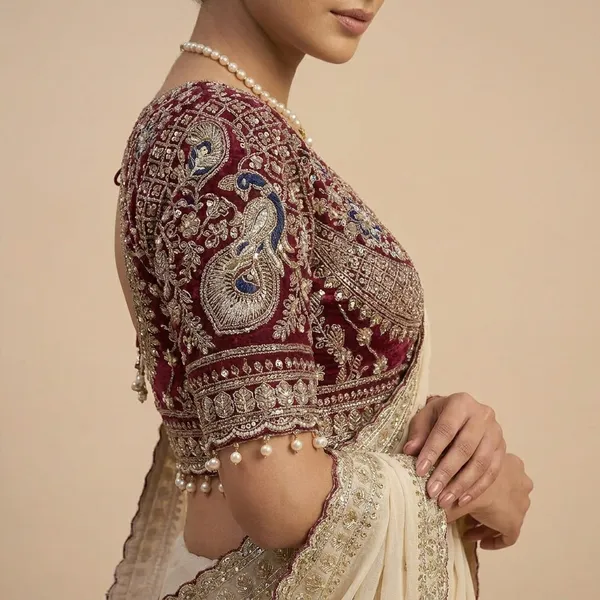 Maroon_Embroidered_Stitched_Blouse_With_Cream_Border