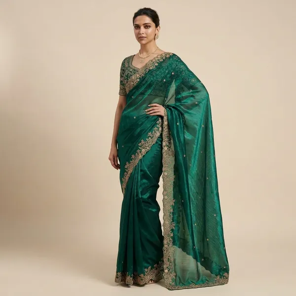 Elegant_Green_Saree_With_Golden_Embroidery_Work
