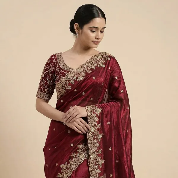 Maroon_Embroidered_Saree_With_Heavy_Golden_Zari_Work