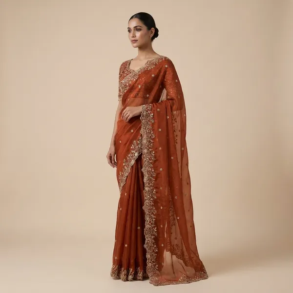 Elegant_Rust_Orange_Embroidered_Saree_With_Blouse