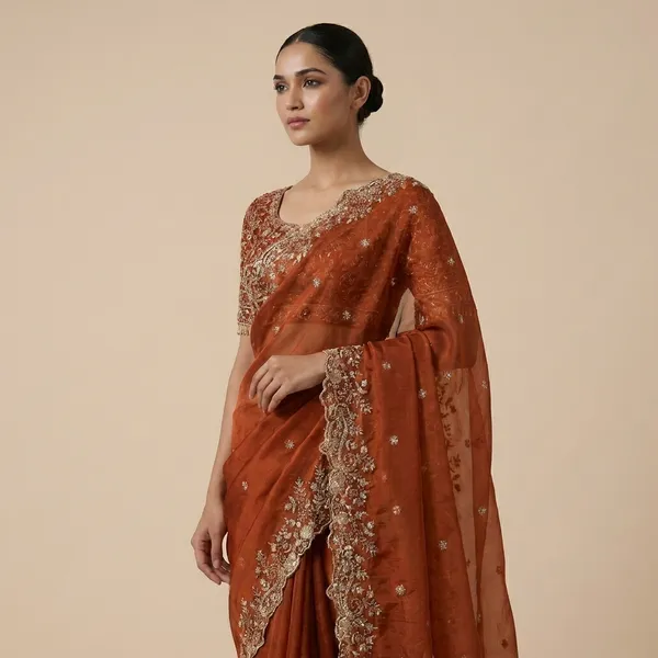 Elegant_Rust_Orange_Embroidered_Saree_With_Blouse