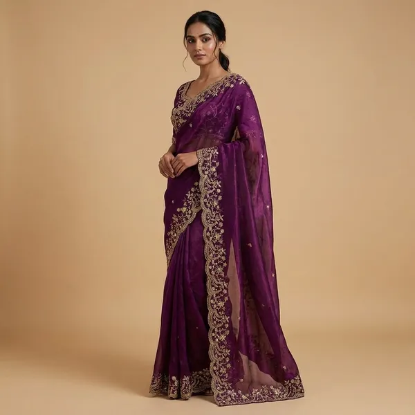 Purple_Embroidered_Saree_With_Designer_Blouse