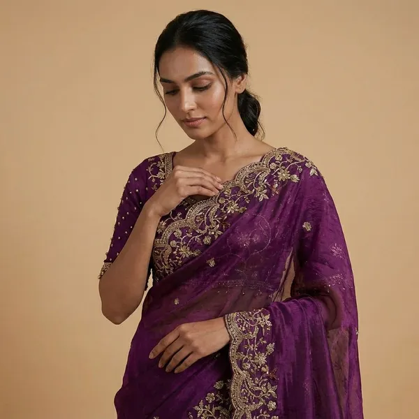 Purple_Embroidered_Saree_With_Designer_Blouse