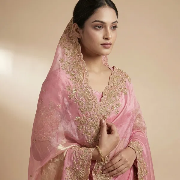 Elegant_Pink_Embroidered_Organza_Saree_With_Golden_Work