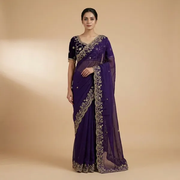 Purple_Embroidered_Georgette_Saree_With_Blouse