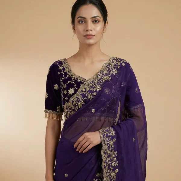 Purple_Embroidered_Georgette_Saree_With_Blouse