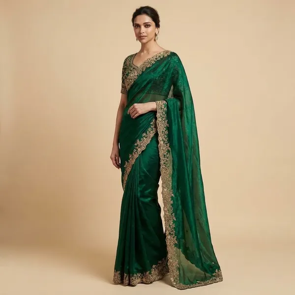 Elegant_Green_Embellished_Saree_With_Embroidered_Blouse