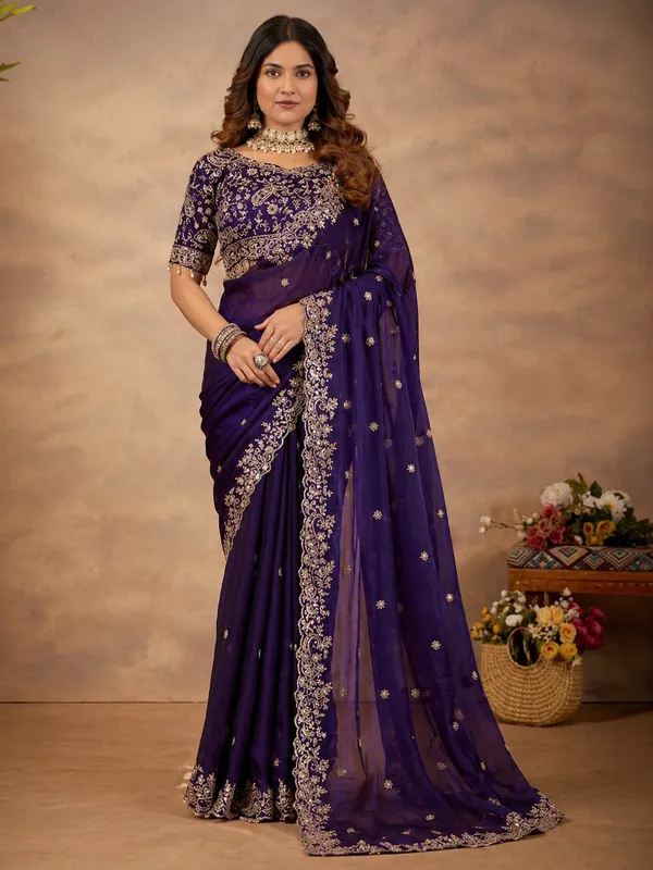 Purple_Embroidered_Velvet_Blouse_With_Scalloped_Neckline_And_Tassel_Details
