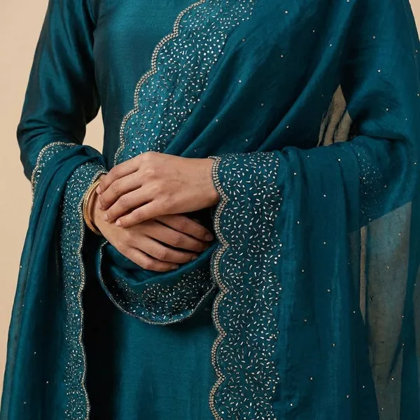 Embellished_Turquoise_Blue_Ethnic_Suit_Set_With_Golden_Lace_Work