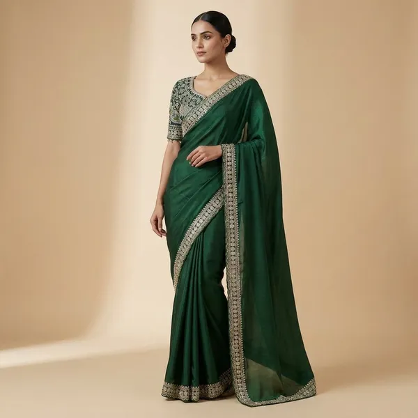 Green_Embroidered_Saree_With_Designer_Blouse